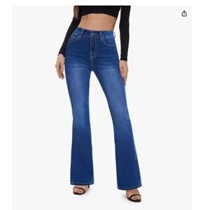 Flying Banana Women's High Waisted Jeans 10 Short Blue Butt Lifting Stretch